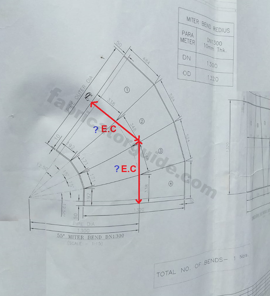 Miter cut elbow center calculation with radius dimension