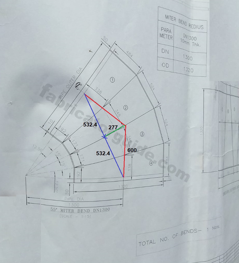 How to calculate any degree elbow center dimension of miter cut elbow 