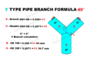 Y type pipe branch formula 45° | Y branch formula 8 center line and 16 center line