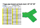 Y type pipe branch cut back chart | 22″ 24″ 26″ |60° 45° 30° 22.5°