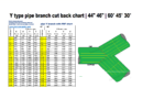 Y type pipe branch cut back chart | 44″ 46″ | 60° 45° 30°