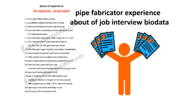 pipe fabricator experience about of job interview biodata | pipe fabricator interview CV