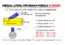 Unequal Lateral branch formula 45° | Unequal Lateral pipe branch 18″ × 8″ calculations formula